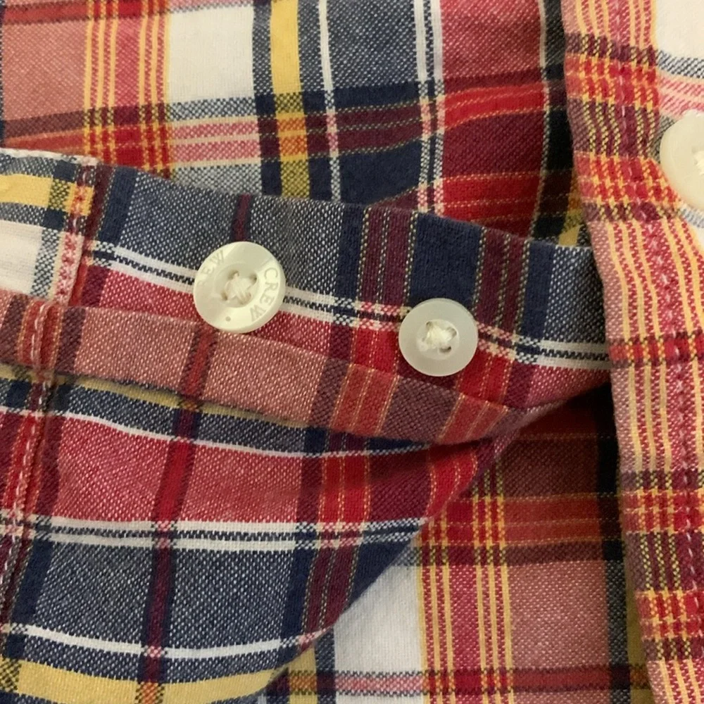 J.Crew Men’s Medium Madras Plaid Short Sleeved Button Down Shirt Red Blue Pocket